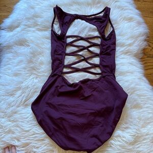 Purple open back leotard